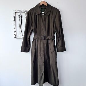 Vintage 90’s Liz Claiborne Minimalist Normcore Olive Green Belted Trench Coat L